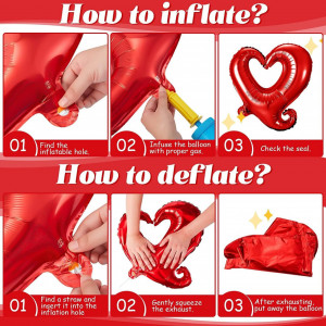 Set de 22 baloane in forma de inima pentru petrecere romantica Bdecoll, folie, rosu - Img 2