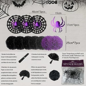 Set de 22 decoratiuni pentru Halloween Syoulin, plastic/textil, negru/violet