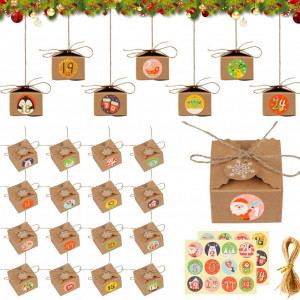 Set de 24 cutii cadou cu etichete si autocolante pentru calendar de advent Gxhong, hartie, multicolor, 6,5 x 6,5 x 4 cm / 3,5 cm