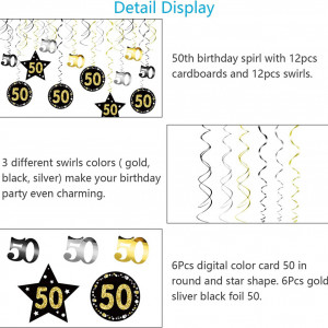 Set de 24 decoratiuni pentru aniversare LOPOTIN, carton/PVC, negru/auriu/argintiu - Img 3