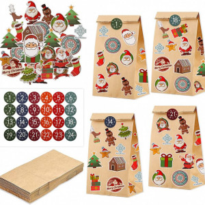 Set de 24 pungi si 124 stickere pentru calendarul de advent Tenwo, hartie/PVC, multicolor, 13 x 8 x 21,5 cm - Img 1