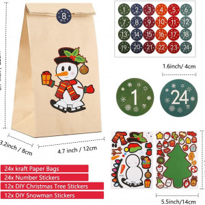 Set de 24 pungi si 48 stickere pentru calendarul de advent Tenwo, hartie/PVC, multicolor, 12 x 8 x 22 cm - Img 5
