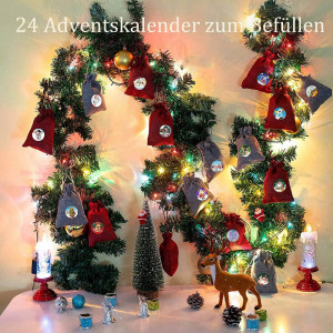 Set de 24 saculeti 24 cleme si 24 stickere pentru calendarul de advent Dsplopk, lemn/in/PVC, multicolor - Img 2