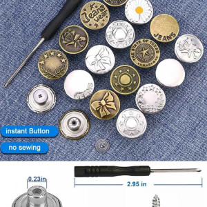 Set de 25 butoane pentru blugi AOSPR, metal, argintiu/auriu, 17 mm - Img 6