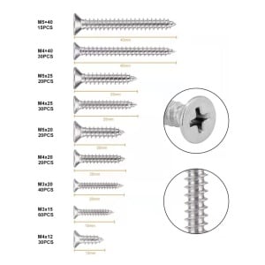 Cumpara Set de 265  suruburi cu cap plat JZK, otel inoxidabil/plastic, argintiu, M3, M4, M5 de la Chilipirul-zilei în rate, cu cardul sau plata la livrare