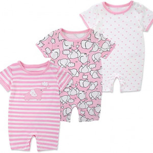 Set de 3 body-uri pentru bebelusi JiAmy, bumbac, alb/roz, 6-9 luni - Img 1