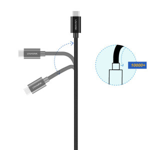 Set de 3 cabluri USB C 3.2A cu incarcare rapida UNAMNK, negru, nailon/metal, 0,5 m / 1 m / 3 m 