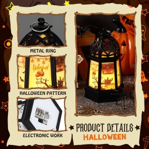 Set de 3 felinare pentru Halloween Weewooday, LED, metal/plastic, negru, 7,3 x 13 cm