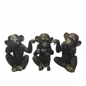 Set de 3 figurine decorative Felty, model maimute, polirasina, negru, 30 x 18 x 20 cm