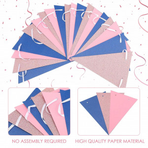 Set de 3 ghirlande pentru petrecere JijAcraft, carton, roz/albastru inchis, 4 m