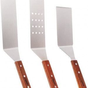 Set de 3 spatule Erjiaen, otel inoxidabil/lemn, argintiu/maro - Img 1