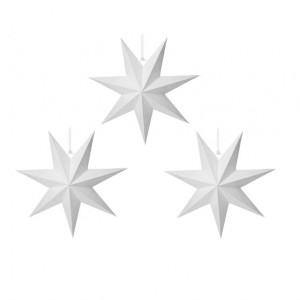 Set de 3 stele pentru Craciun Sunshine, alb, hartie, 30 x 30 cm - Img 1