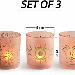 Set de 3 suporturi pentru lumanari Mj Premier, sticla, roz/auriu, 10 x 9 cm - Img 5