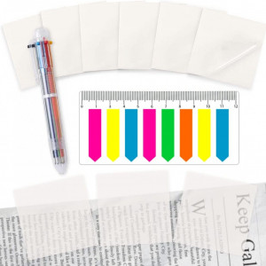 Set de 300 notite transparente cu markeri fluorescenti si pix in 6 culori TUIBEIDAMAI, hartie/plastic, multicolor - Img 1