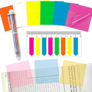 Set de 300 notite transparente cu markeri fluorescenti si pix in 6 culori TUIBEIDAMAI, hartie/plastic, multicolor - Img 1