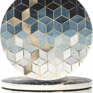 Set de 4 coastere Haocoo, ceramica/silicon/pluta, cub, albastru, 10 cm