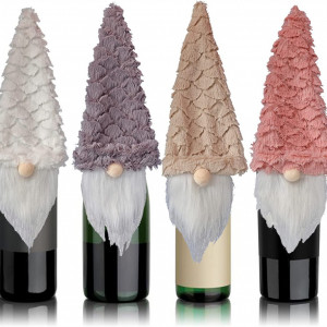 Set de 4 decoratiuni de Craciun pentru sticlele de vin Vpoofree, textil, multicolor, 23 x 12 cm