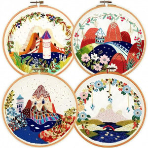 Set de 4 kituri de broderie pentru incepatori HAND U JOURNEY, plastic/textil/metal, multicolor, 20 cm 