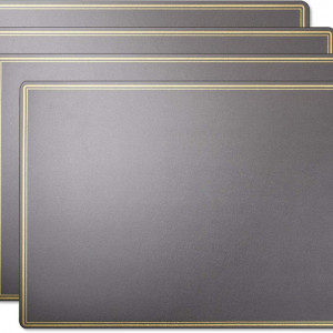 Set de 4 naproane Simpletome, piele PU, gri/auriu, 30 x 45 cm - Img 1