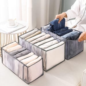 Set de 4 organizatoare pentru haine Yxhzvon, nailon, gri, 36 x 25 x 5 cm / 36 x 17 x 5 cm 