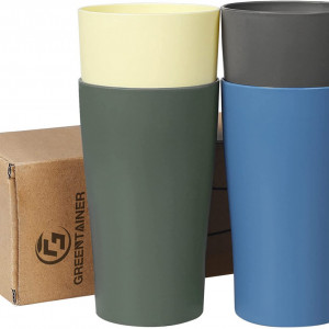 Set de 4 pahare Greentainer, plastic, multicolor, 7,6 x 12,9 cm, 400 ml - Img 1