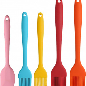 Set de 4 perii si spatula pentru bucatarie Binhai, silicon, multicolor - Img 1