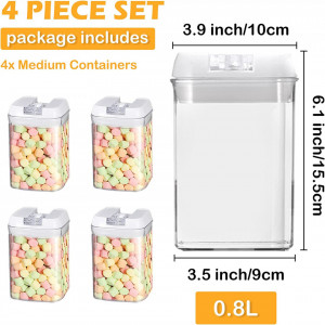 Set de 4 recipiente cu inchidere ermetica pentru alimente VIVILINEN, silicon/plastic, transparent/alb, 0,8 l, 15,5 x 9 cm - Img 8