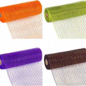 Set de 4 role de plasa pentru decoratiuni RUSPEPA, negru/portocaliu/violet/verde, poliester, 25,4 cm x 9,14 m - Img 7