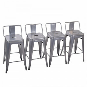 Set de 4 scaune de bar Glenn, argintiu, 83,05 x 39,87 x 39,87 cm - Img 1