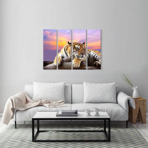 Set de 4 tablouri pe panza Tigru, 90 cm x 30 cm - Img 2