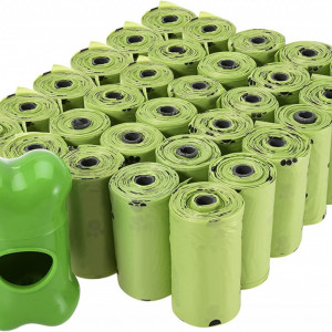 Set de 450 saci biodegradabili pentru resturile animalelor FLOWOW, verde/negru, 21 x 33 cm
