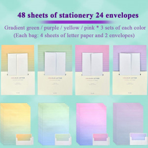 Set de 48 coli de scris si 24 de plicuri pentru scrisori N/A, hartie, multicolor, 14,3 x 21 cm/ 17,4 x 8,7 cm - Img 7