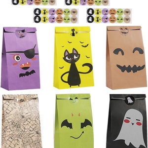 Set de 48 pungi  de bomboane cu autocolante pentru Halloween Colmanda, hartie, multicolor, 22 x 12 x  8 cm  