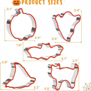 Set de 5 forme pentru prajituri de Halloween Crethink, otel inoxidabil, rosu/argintiu - Img 2