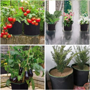 Set de 5 saci pentru plante AISENPARTS, rotund, textil, negru, 35 x 24 cm - Img 4