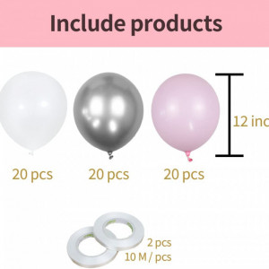 Set de 50 baloane Jiaer Sentai, latex, alb/gri/roz, 30 cm - Img 5