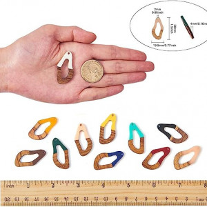 Set de 50 pandative in forma ovala pentru bijuterii/proiecte DIY Airssory , lemn/rasina, multicolor, 38 mm - Img 5