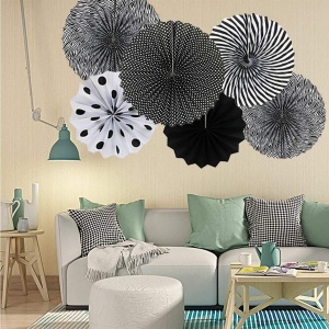 Set de 6 decoratiuni pentru petrecere ApisNest, hartie, negru/alb 20,3/30,4/40,6 cm