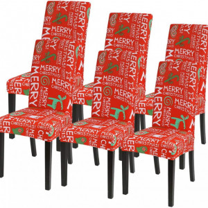 Set de 6 huse pentru scaune Shujin, rosu/alb, poliester/spandex - Img 1