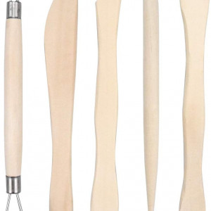 Set de 6 instrumente pentru modelarea argilei Kissral, lemn/metal, natur/argintiu, 14-16 cm - Img 1