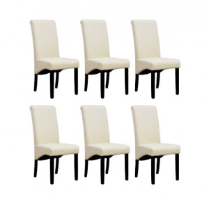 Set de 6 scaune de living Cambridge, piele sintetica crem, picioare lemn inchis