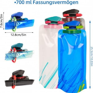 Set de 6 sticle de apa pliabile pentru calatorii Ylsen, PET/PE, multicolor, 700 ml, 25,5 cm 