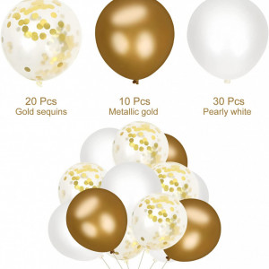 Set de 60 baloane cu confetti Colmanda, alb/auriu, latex, 30 cm - Img 6