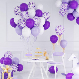 Set de 60 baloane pentru petrecere Ynzzw, latex, mov/alb, 30 cm - Img 2