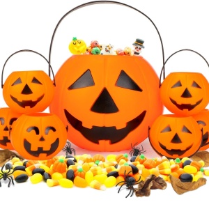 Set de 7 genti pentru Halloween Qpout, plastic, portocaliu/negru