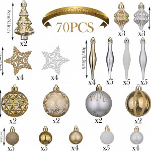 Set de 70 decoratiuni pentru bradul de Craciun Valery Madelyn, plastic, alb/auriu, 3-9 cm - Img 2