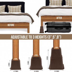 Set de 8 inaltatoare de mobilier Utopia Bedding, plastic, maro, 8 / 12 cm - Img 7