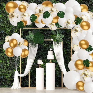 Set de baloane pentru petrecere Yisscen, latez, alb/auriu/verde, 30 cm, 92 piese - Img 4