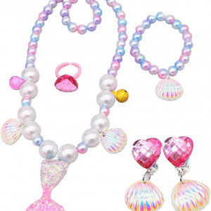 Set de bijuterii pentru copii QWEPU, model sirena, multicolor, 5 piese