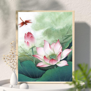 Set de creatie cu diamante DCIDBEI, verde/roz, panza/rasina, 40 x 50 cm